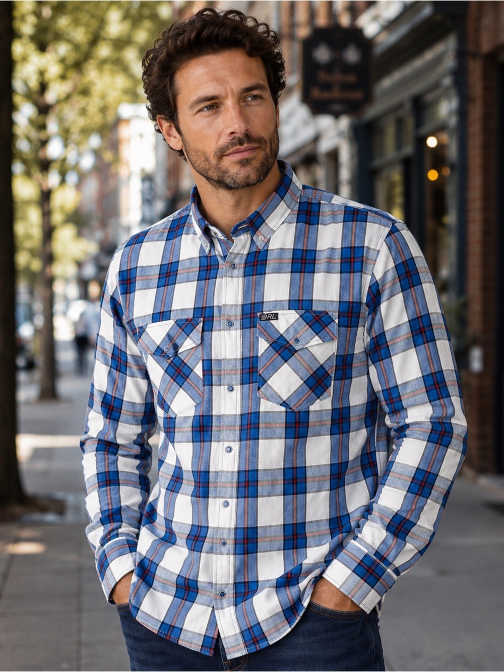 Mint Speed Shop BRL Plaid Flannel Shirt Mens XL Blue White Snap Western NWT